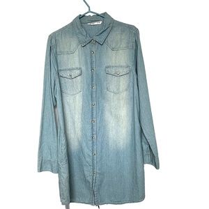 Bluenotes Dress Chambray 100% Cotton Button Down Shirt Blue Sz XL Lightweight